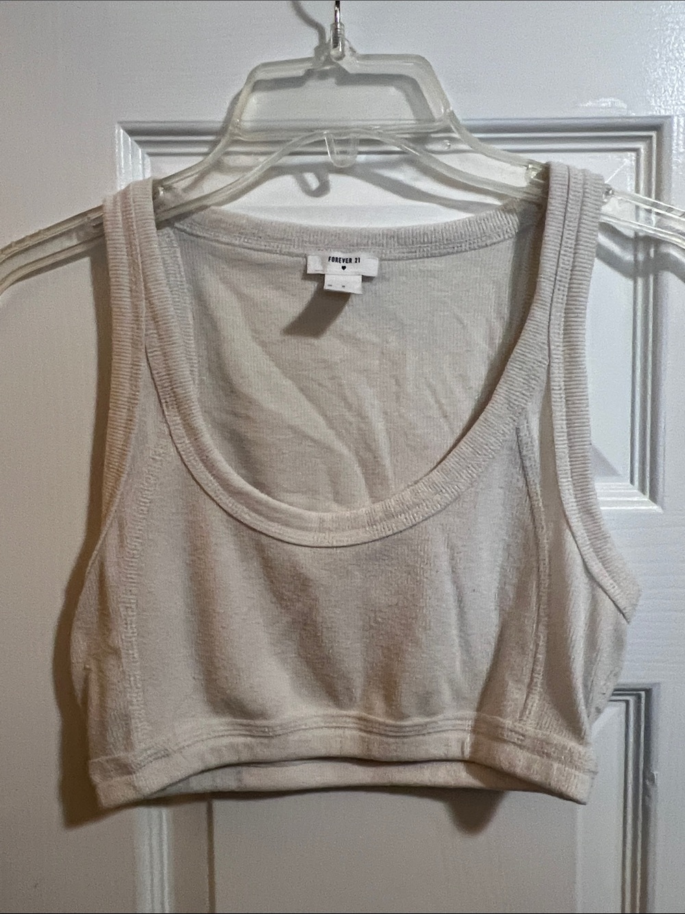 Forever 21 Cream Ribbed Scoop Neck Crop Tank